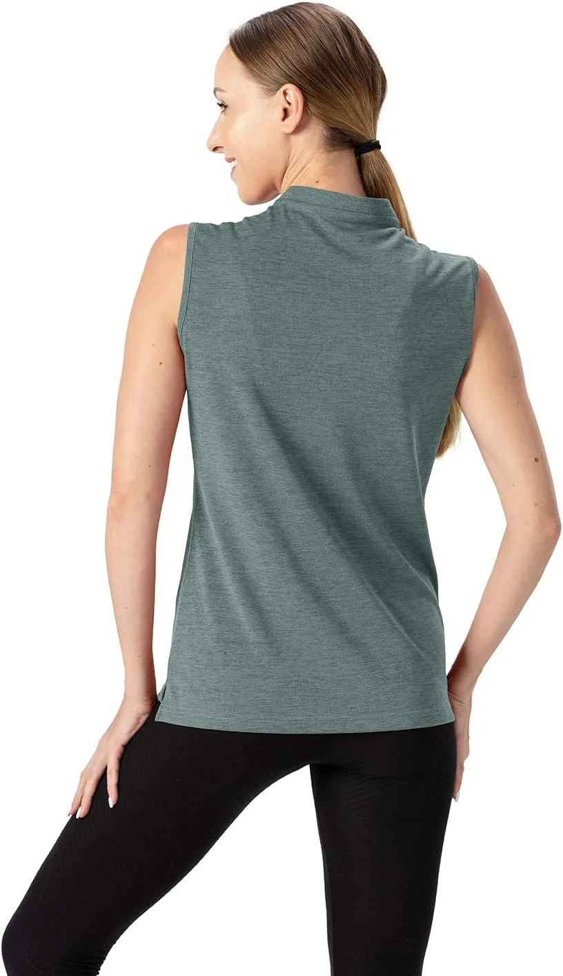 YSENTO Women's Golf Apparel Shirts Clothes Outfits Sleeveless 1/4 Zip Collarless Dry Fit UPF 50  Tennis Polo Tank Tops