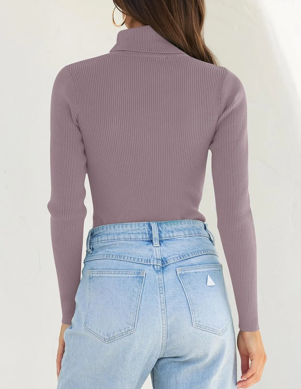 ZESICA Women's Turtleneck Long Sleeve Shirts Spring Basic Tops Slim Fitted Ribbed Knit Sweater
